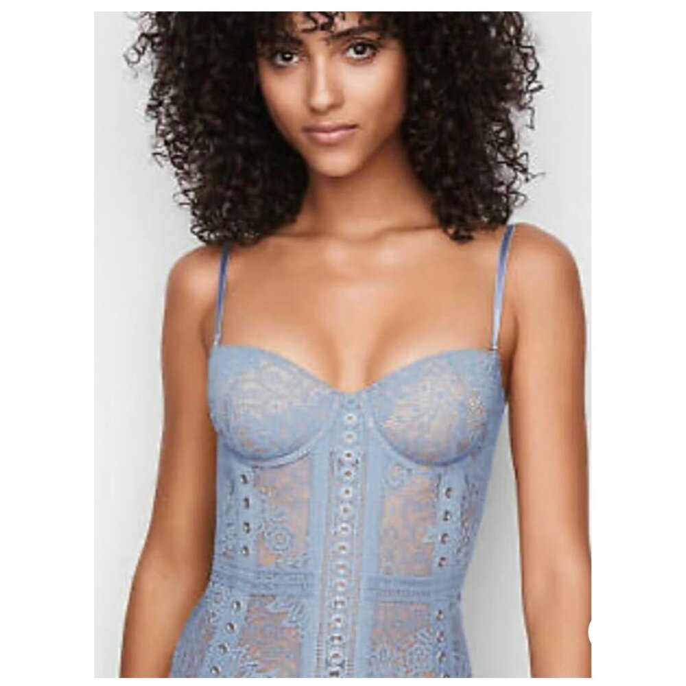 Victoria's Secret Coquette Lace Corset Lingerie Top 34C Ice Blue Layering Y2K - Picture 6 of 13
